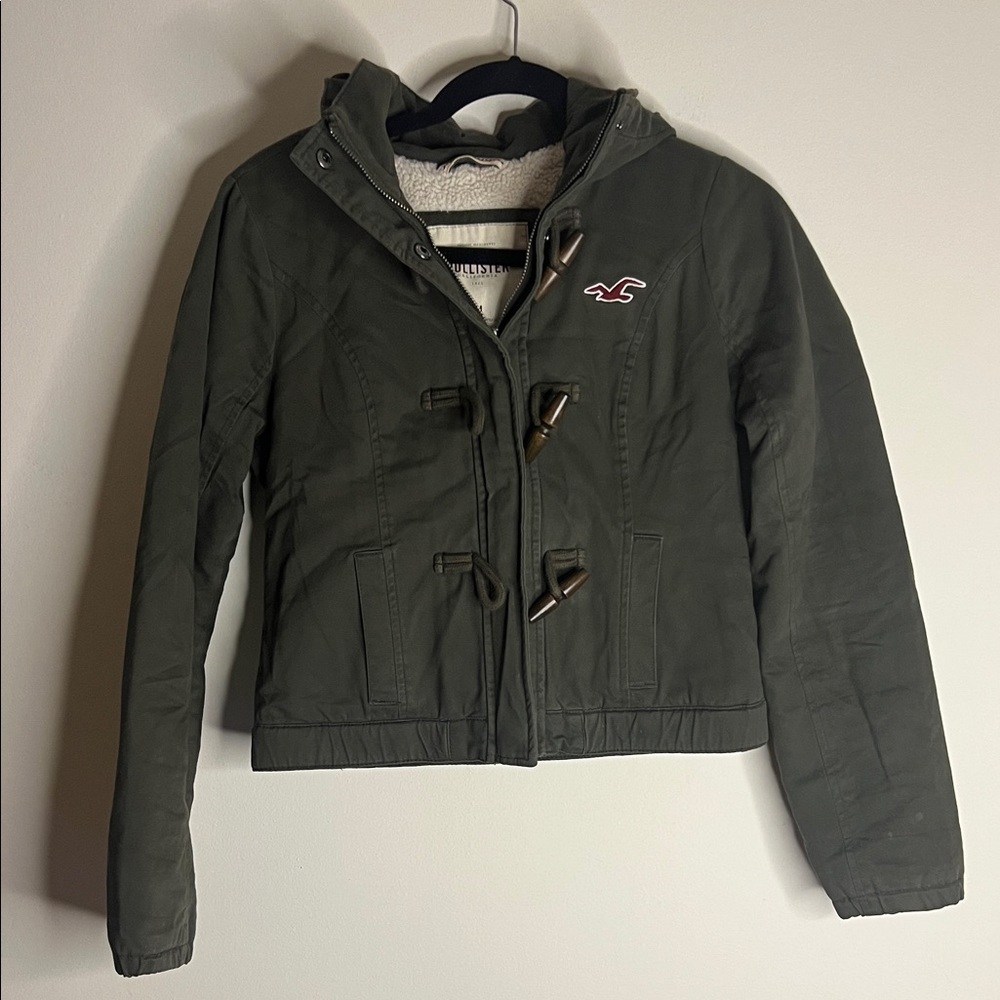 Y2K Hollister Women's Olive Utility Jacket Sherpa
